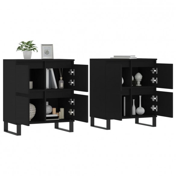 Buffets 2 pcs noir bois d'ingénierie