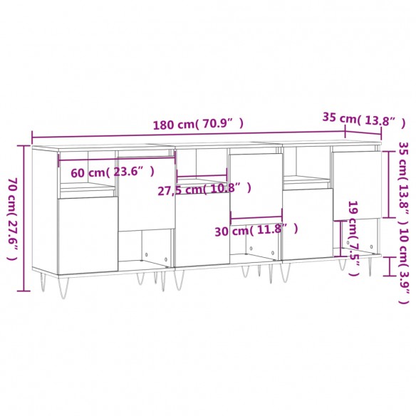 Buffets 3 pcs Chêne fumé Bois d'ingénierie