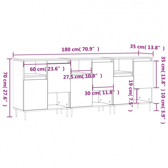 Buffets 3 pcs noir bois d'ingénierie