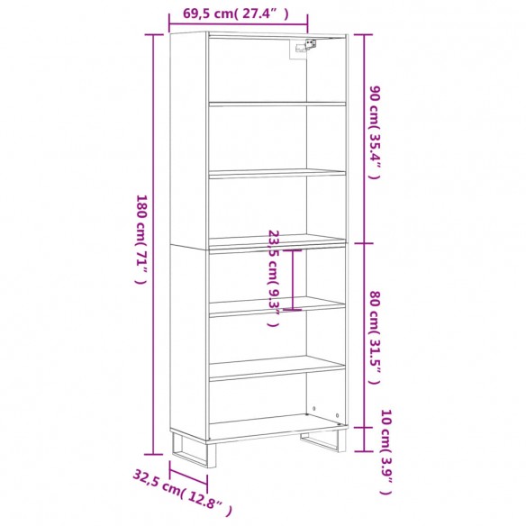 Buffet blanc 69,5x32,5x180 cm bois d'ingénierie