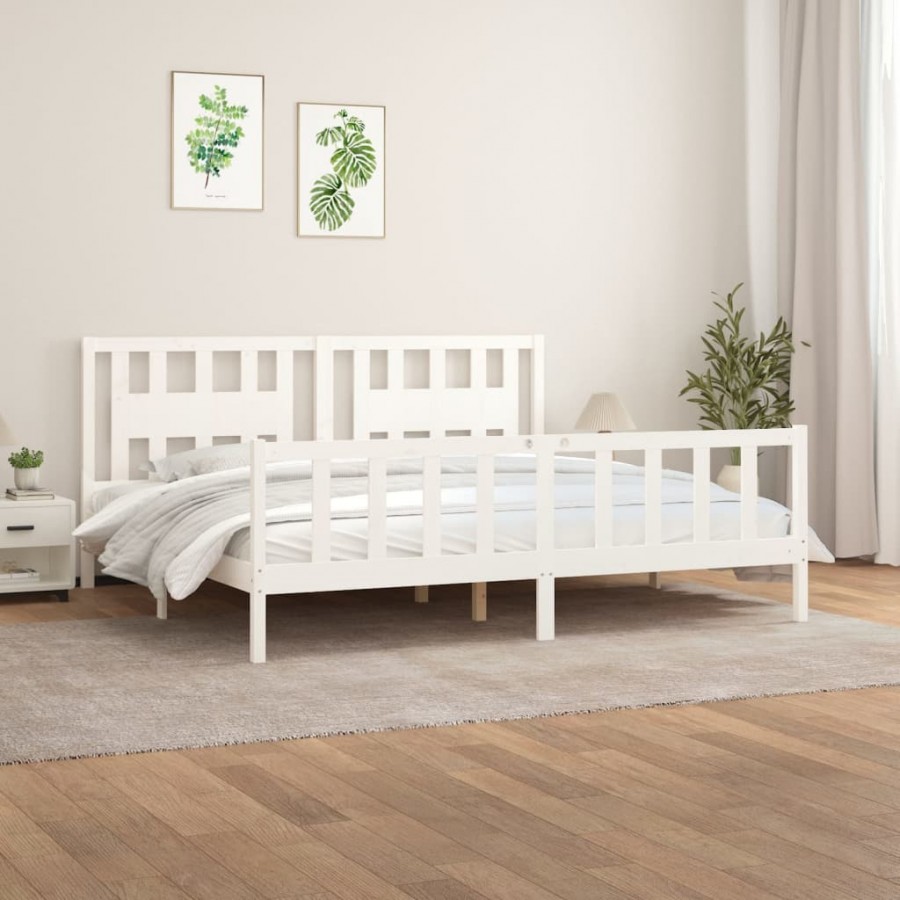 Cadre de lit et tête de lit blanc bois de pin massif 200x200 cm