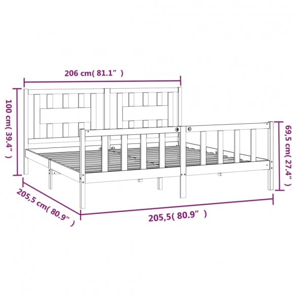 Cadre de lit et tête de lit blanc bois de pin massif 200x200 cm