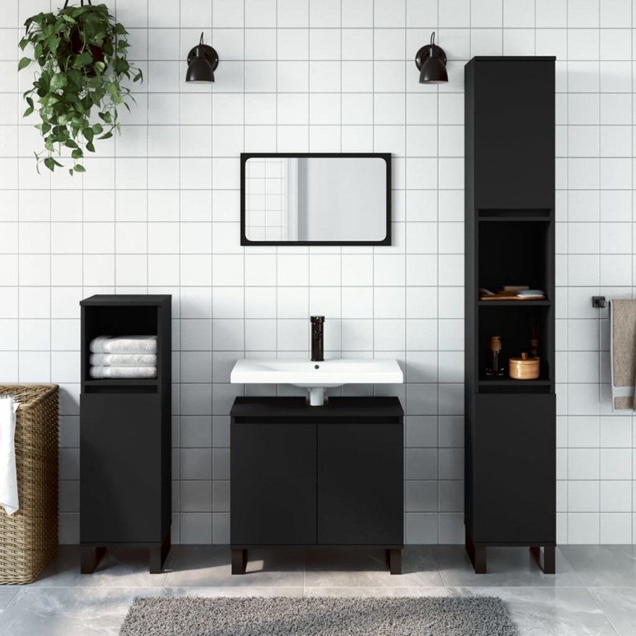 Ensemble d'armoires salle de bain 3 pcs noir bois d'ingénierie