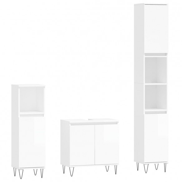 Ensemble d'armoires de salle de bain 3 pcs blanc brillant