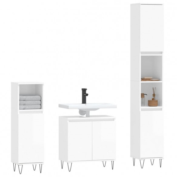 Ensemble d'armoires de salle de bain 3 pcs blanc brillant