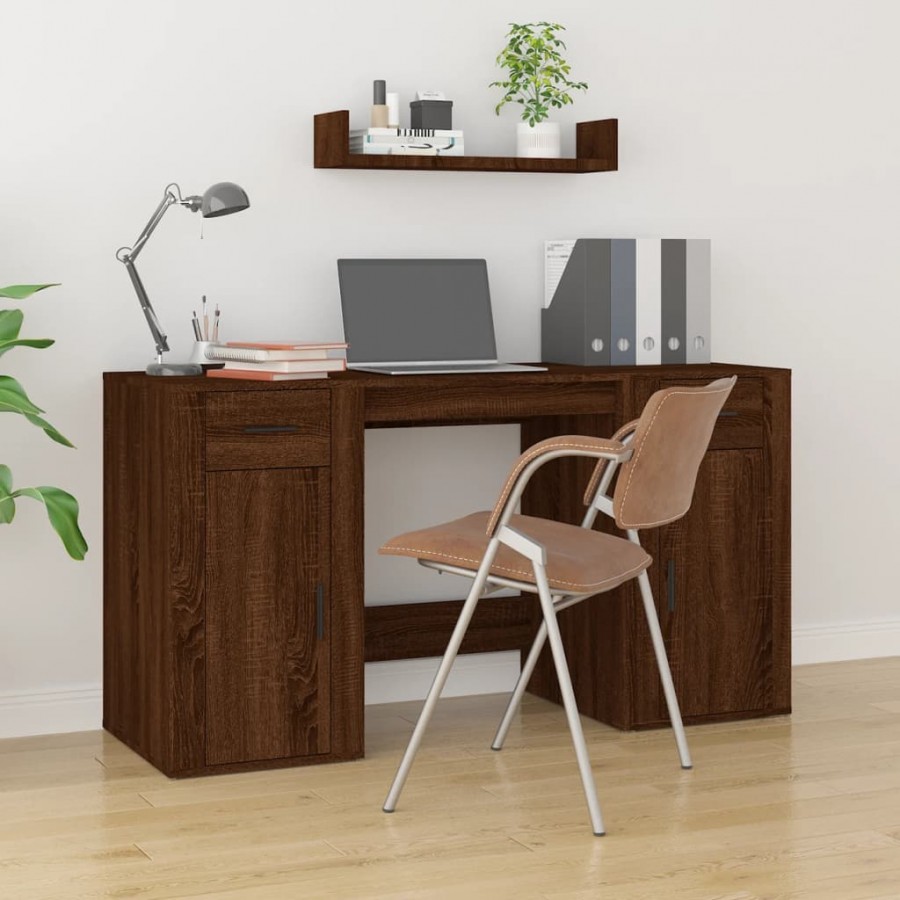 Bureau avec armoire chêne marron bois d'ingénierie