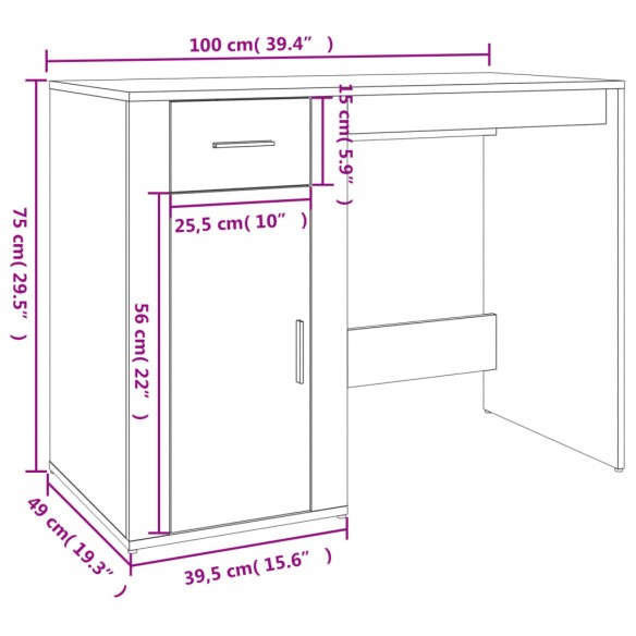 Bureau avec armoire chêne marron bois d'ingénierie