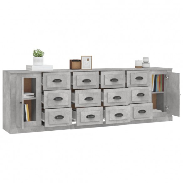 Buffets 3 pcs gris béton bois d'ingénierie