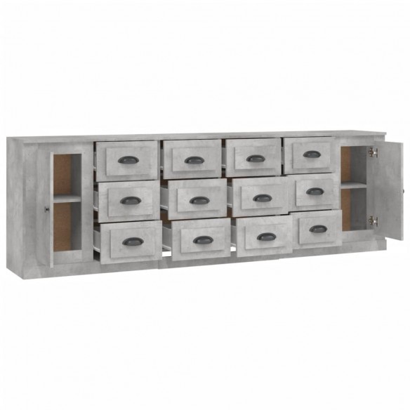 Buffets 3 pcs gris béton bois d'ingénierie