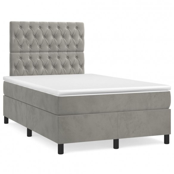 Cadre de lit et matelas Gris clair 120x200cm Velours