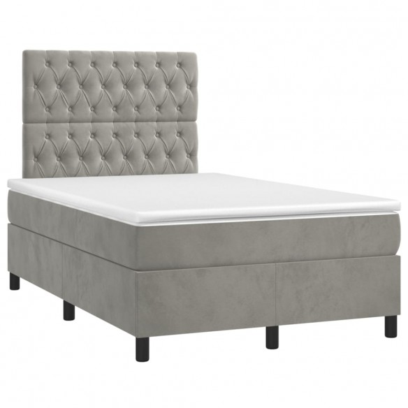 Cadre de lit et matelas Gris clair 120x200cm Velours