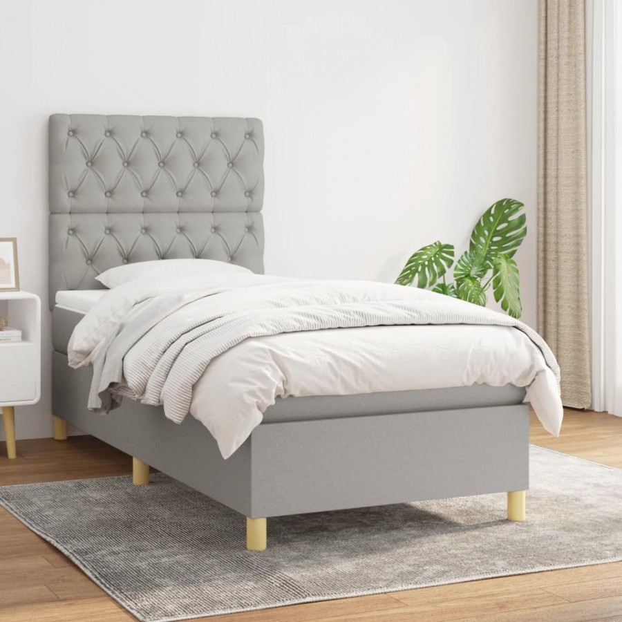 Cadre de lit avec matelas Gris clair 80x200 cm Tissu