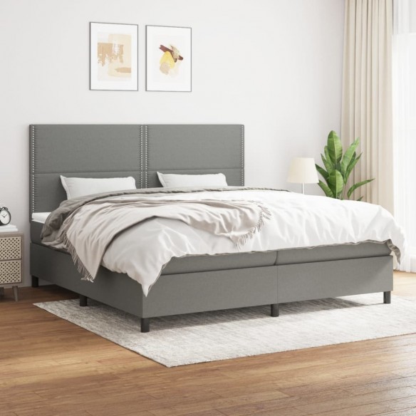 Sommier à lattes de lit avec matelas Gris foncé 200x200cm Tissu