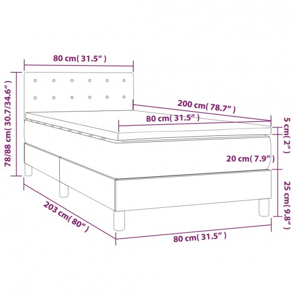 Cadre de lit et matelas Gris clair 80x200 cm Velours