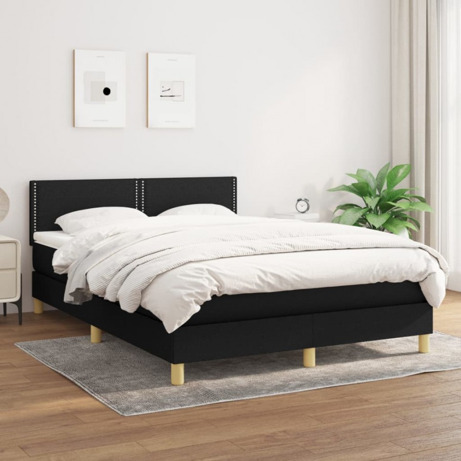 Sommier à lattes de lit avec matelas Noir 140x190 cm Tissu