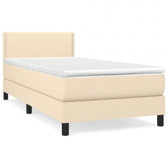 Cadre de lit avec matelas Crème 100x200 cm Tissu