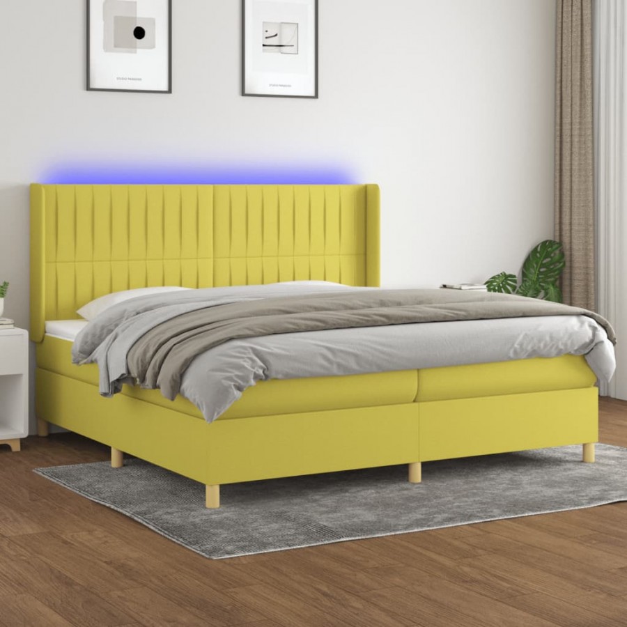 Sommier à lattes de lit matelas et LED Vert 200x200 cm Tissu