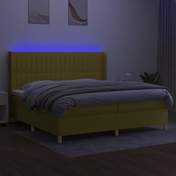 Sommier à lattes de lit matelas et LED Vert 200x200 cm Tissu