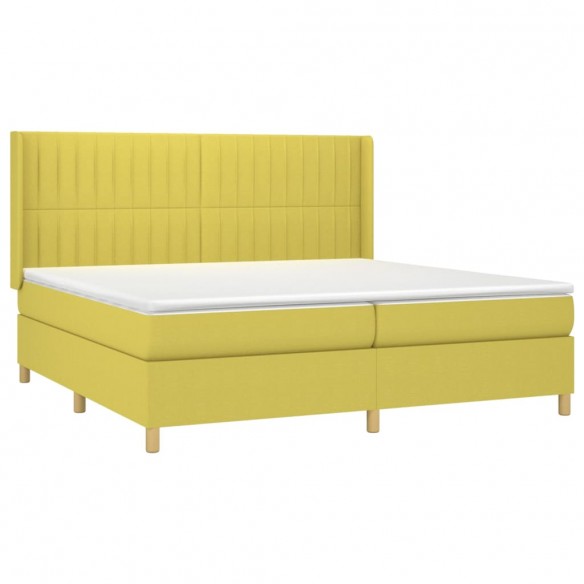 Sommier à lattes de lit matelas et LED Vert 200x200 cm Tissu