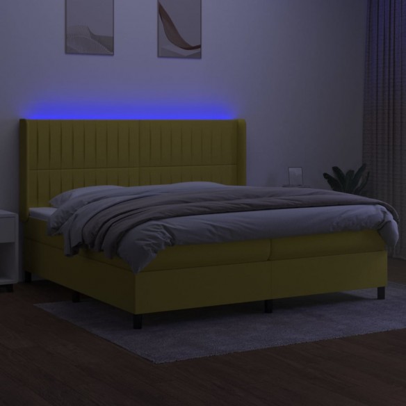 Sommier à lattes de lit matelas et LED Vert 200x200 cm Tissu