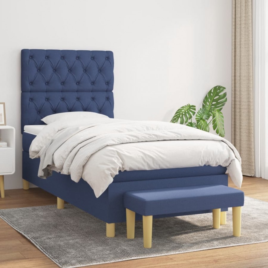 Cadre de lit avec matelas Bleu 80x200 cm Tissu