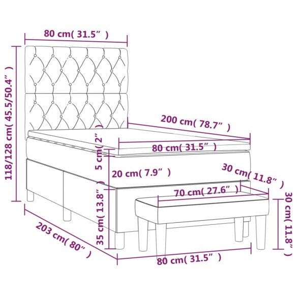 Cadre de lit avec matelas Bleu 80x200 cm Tissu