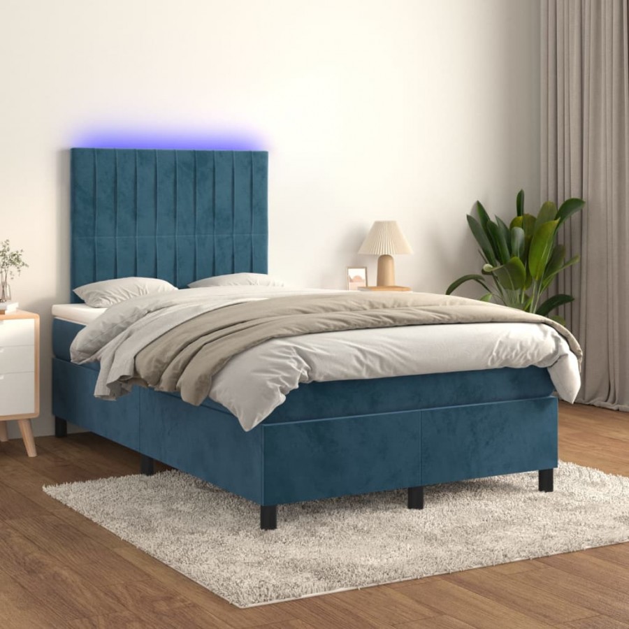 Cadre de lit avec matelas LED Bleu foncé 120x200 cm