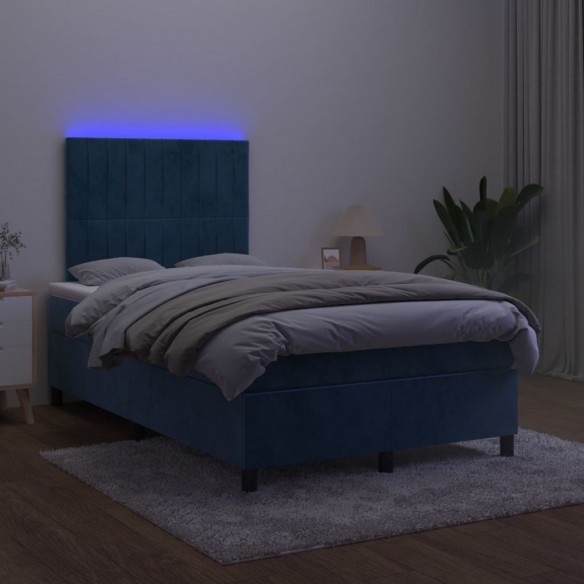 Cadre de lit avec matelas LED Bleu foncé 120x200 cm