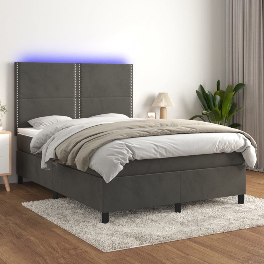 Cadre de lit matelas et LED Gris foncé 140x190 cm