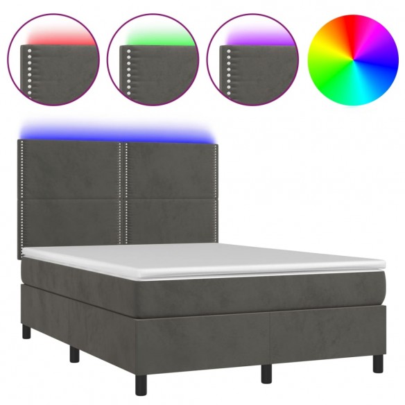 Cadre de lit matelas et LED Gris foncé 140x190 cm