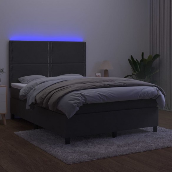 Cadre de lit matelas et LED Gris foncé 140x190 cm