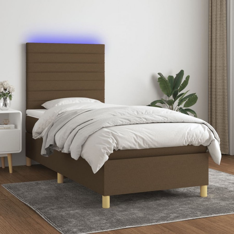 Cadre de lit matelas et LED Marron foncé 100x200 cm