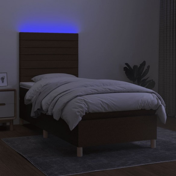 Sommier à lattes de lit matelas et LED Marron foncé 100x200 cm