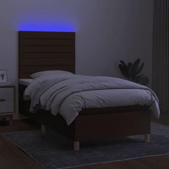 Cadre de lit matelas et LED Marron foncé 100x200 cm