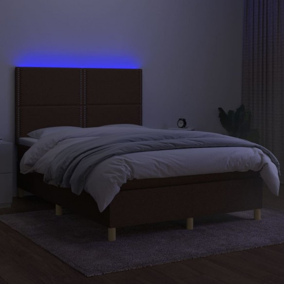 Cadre de lit matelas et LED Marron foncé 140x190 cm