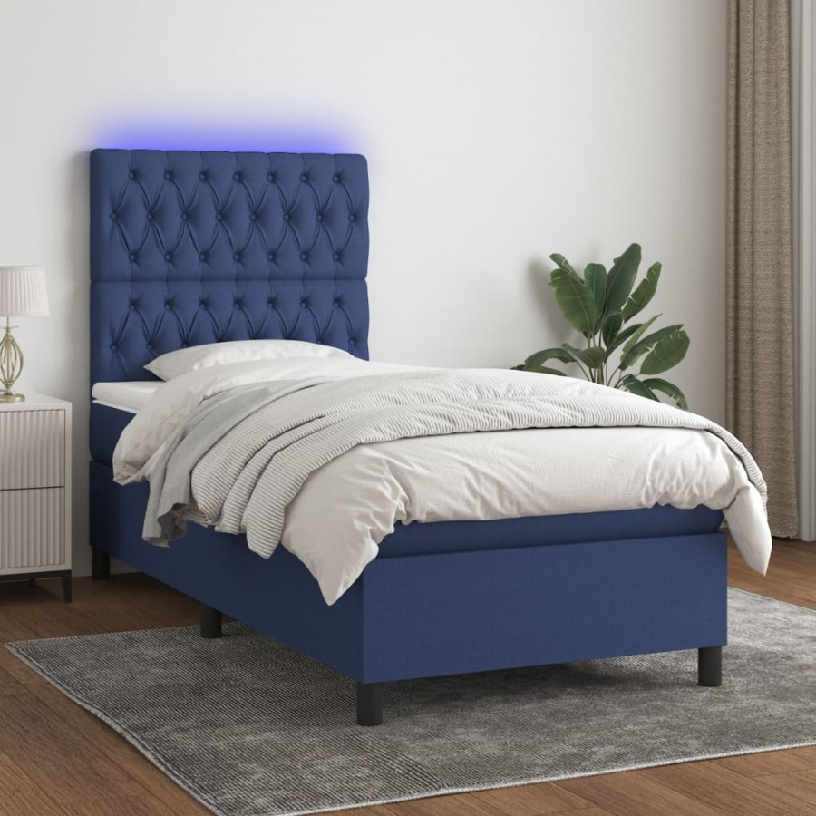 Sommier à lattes de lit avec matelas et LED Bleu 80x200cm Tissu