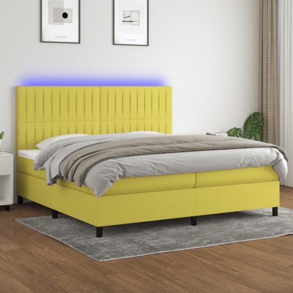 Cadre de lit et matelas et LED Vert 200x200 cm Tissu