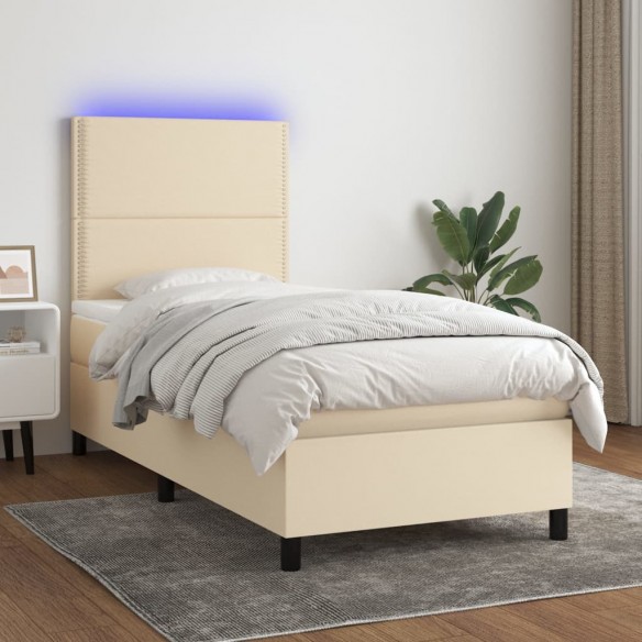 Cadre de lit et matelas et LED Crème 80x200 cm Tissu