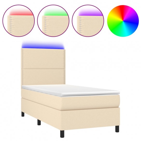 Cadre de lit et matelas et LED Crème 80x200 cm Tissu