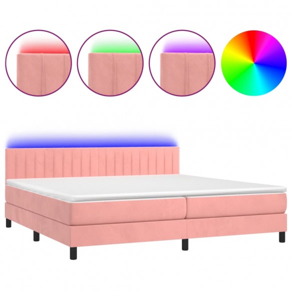 Sommier à lattes de lit avec matelas et LED Rose 200x200 cm