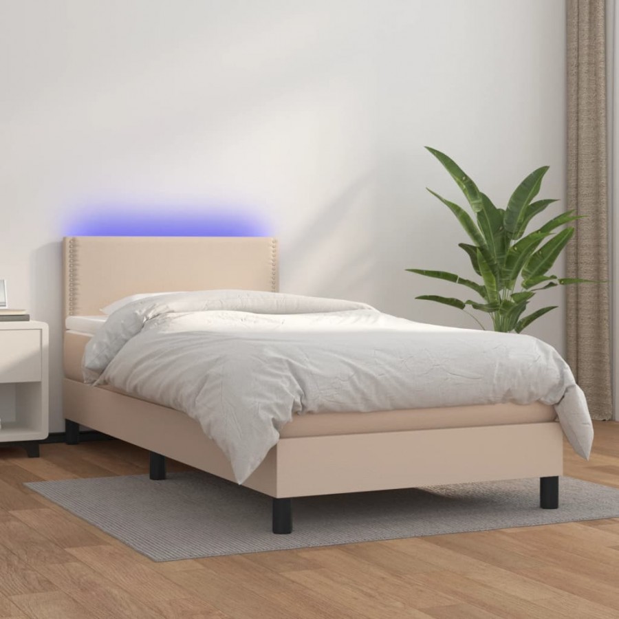 Cadre de lit avec matelas et LED Cappuccino 80x200cm