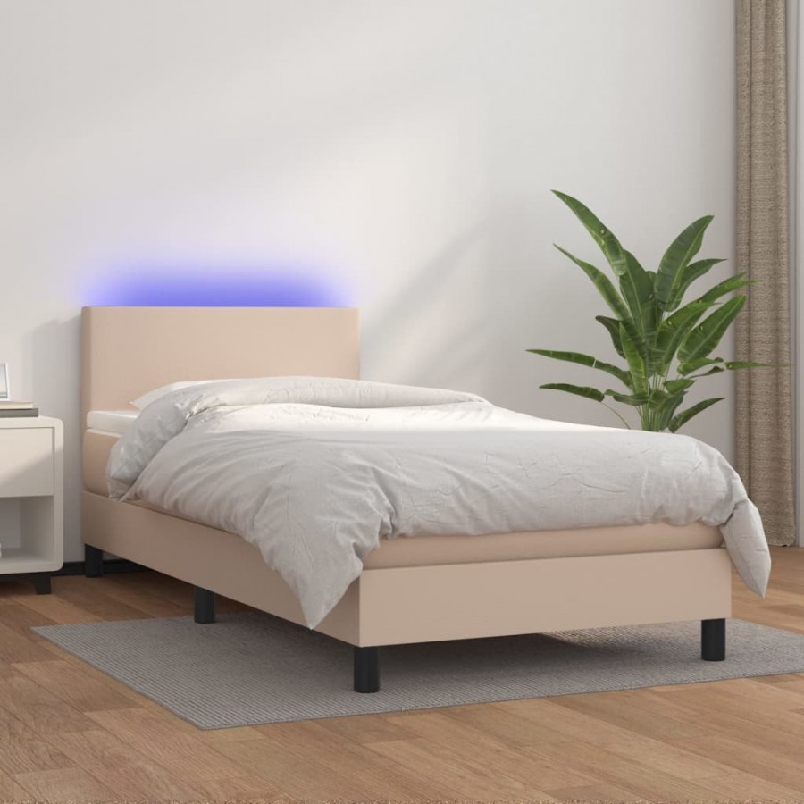 Cadre de lit avec matelas et LED Cappuccino 90x200cm