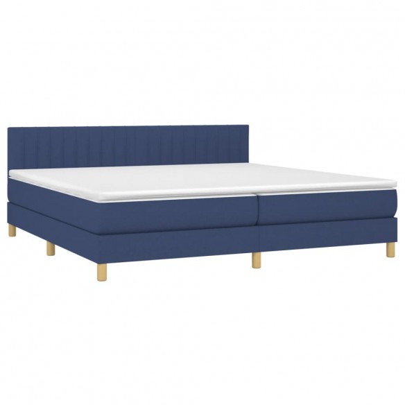 Sommier à lattes de lit et matelas et LED Bleu 200x200 cm Tissu