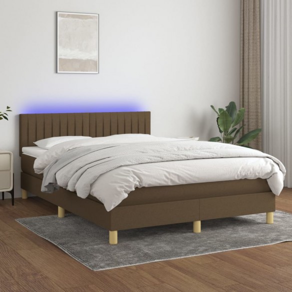 Cadre de lit matelas et LED Marron foncé 140x200 cm