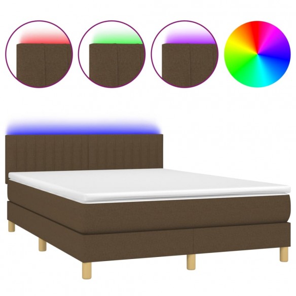 Cadre de lit matelas et LED Marron foncé 140x200 cm