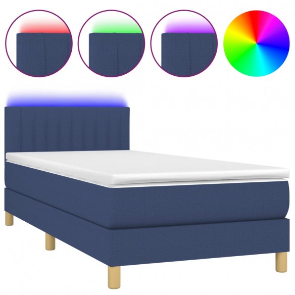 Sommier à lattes de lit avec matelas et LED Bleu 80x200cm Tissu