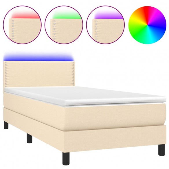 Cadre de lit avec matelas LED Crème 90x190 cm Tissu