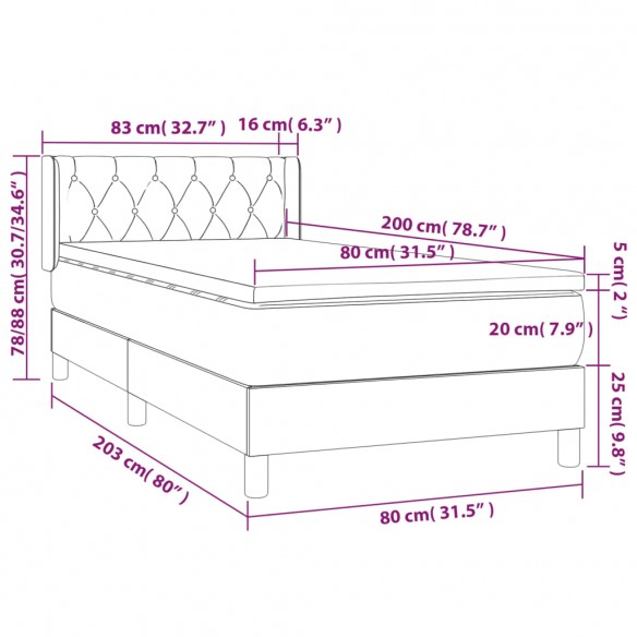 Cadre de lit avec matelas Taupe 80x200 cm Tissu