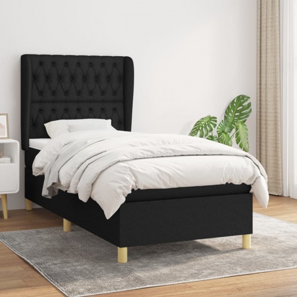 Cadre de lit avec matelas Noir 90x200 cm Tissu