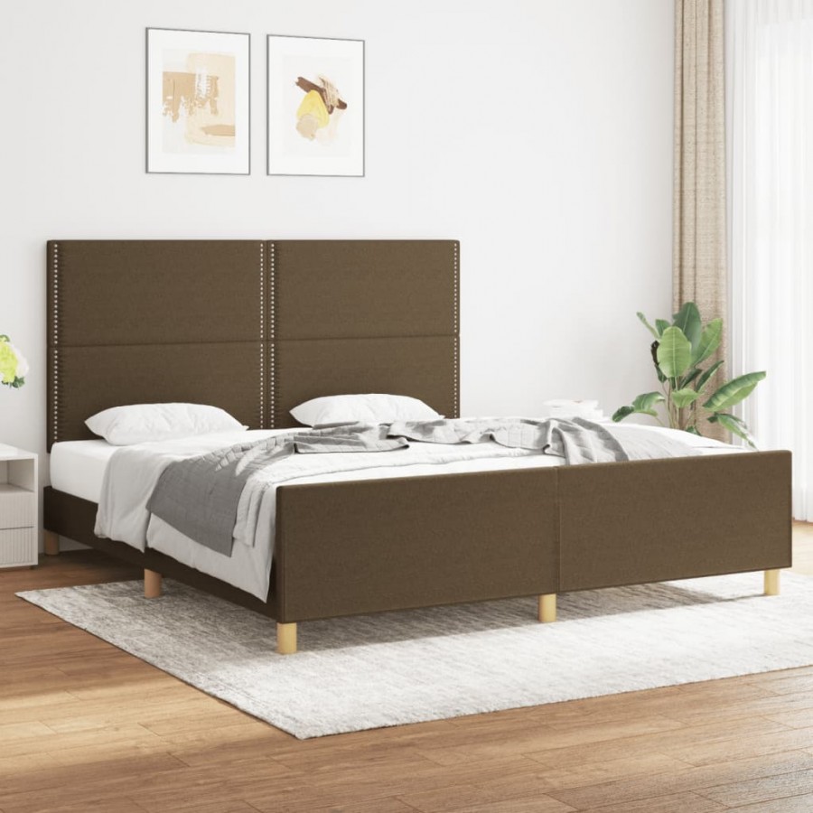 Cadre de lit avec tête de lit Marron foncé 180x200 cm Tissu